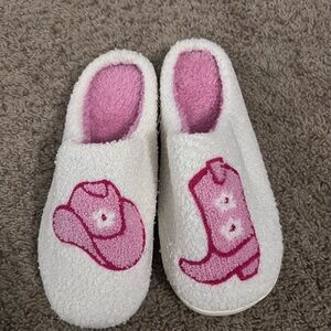 White and Pink Cowboy Slippers